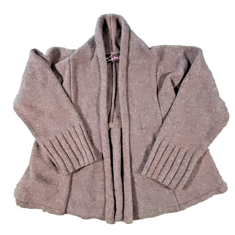 Sweet Ivy Girls Brown Silk Blend Open Front Shawl Peplum Cardigan Size 5/6